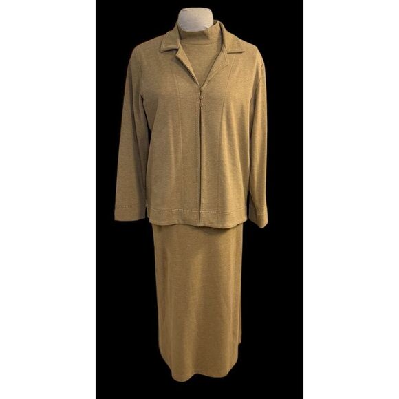 Liz Claiborne 3 Piece Set Sz. L Jacket Shell & Skirt  Vintage Tan - Picture 3 of 16